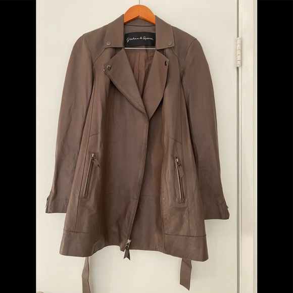 Graham & Spencer Long Brown Leather Moto Jacket – Size 2 | Luxe Statement Layer - Picture 3 of 4